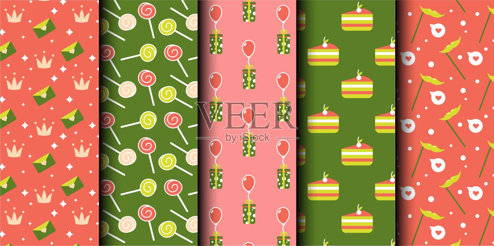 生日矢量无缝图案集。生日快乐。生日符号背景。插画图片素材