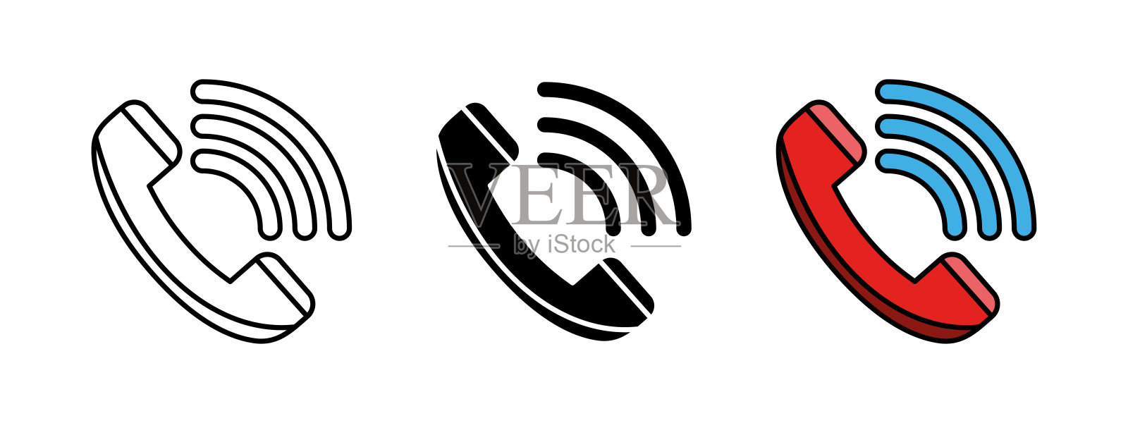 电话图标。响铃电话矢量插图。座机电话震动符号。联系客服服务按钮。来电手机网页图标彩色概念。插画图片素材