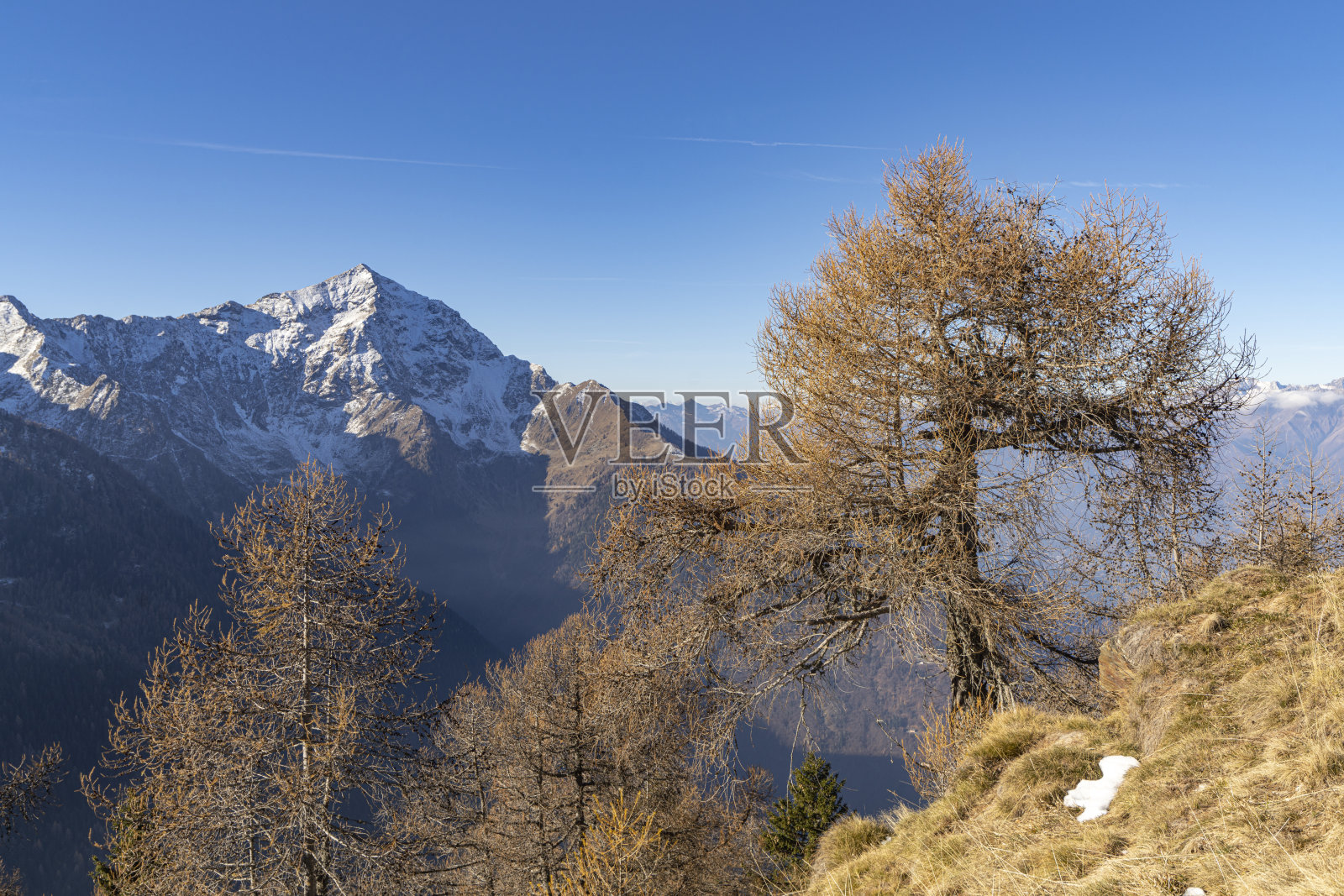 阿尔佩·皮亚扎·迪·罗戈洛俯瞰蒙特·莱尼奥和下瓦尔泰利纳。照片摄影图片
