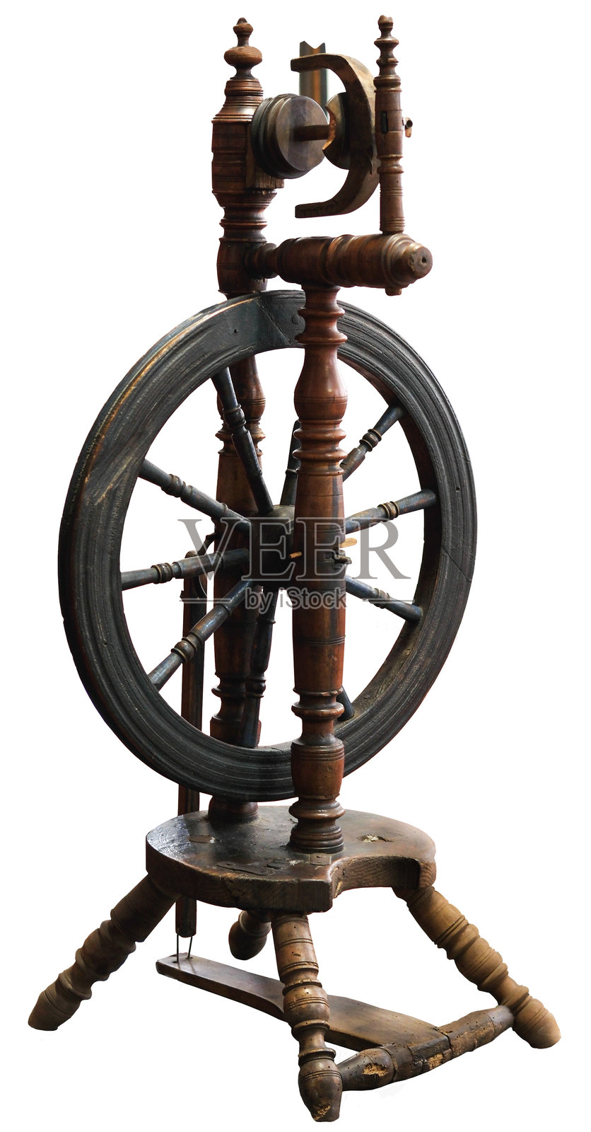 古董木制纺车，孤立展示照片摄影图片