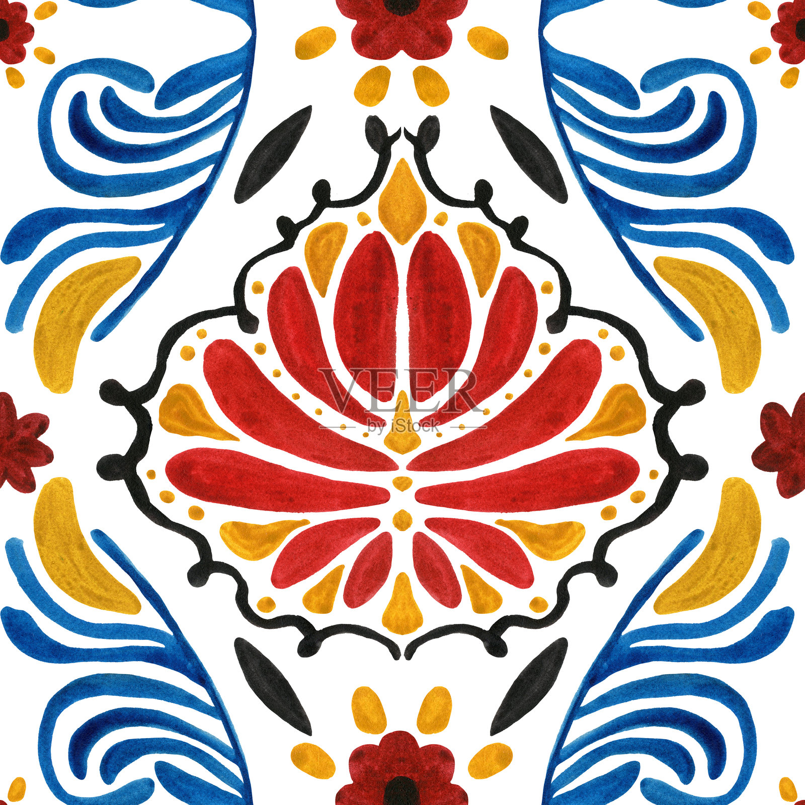 手绘水彩无缝图案，色彩丰富的艺术重复纹理插画图片素材