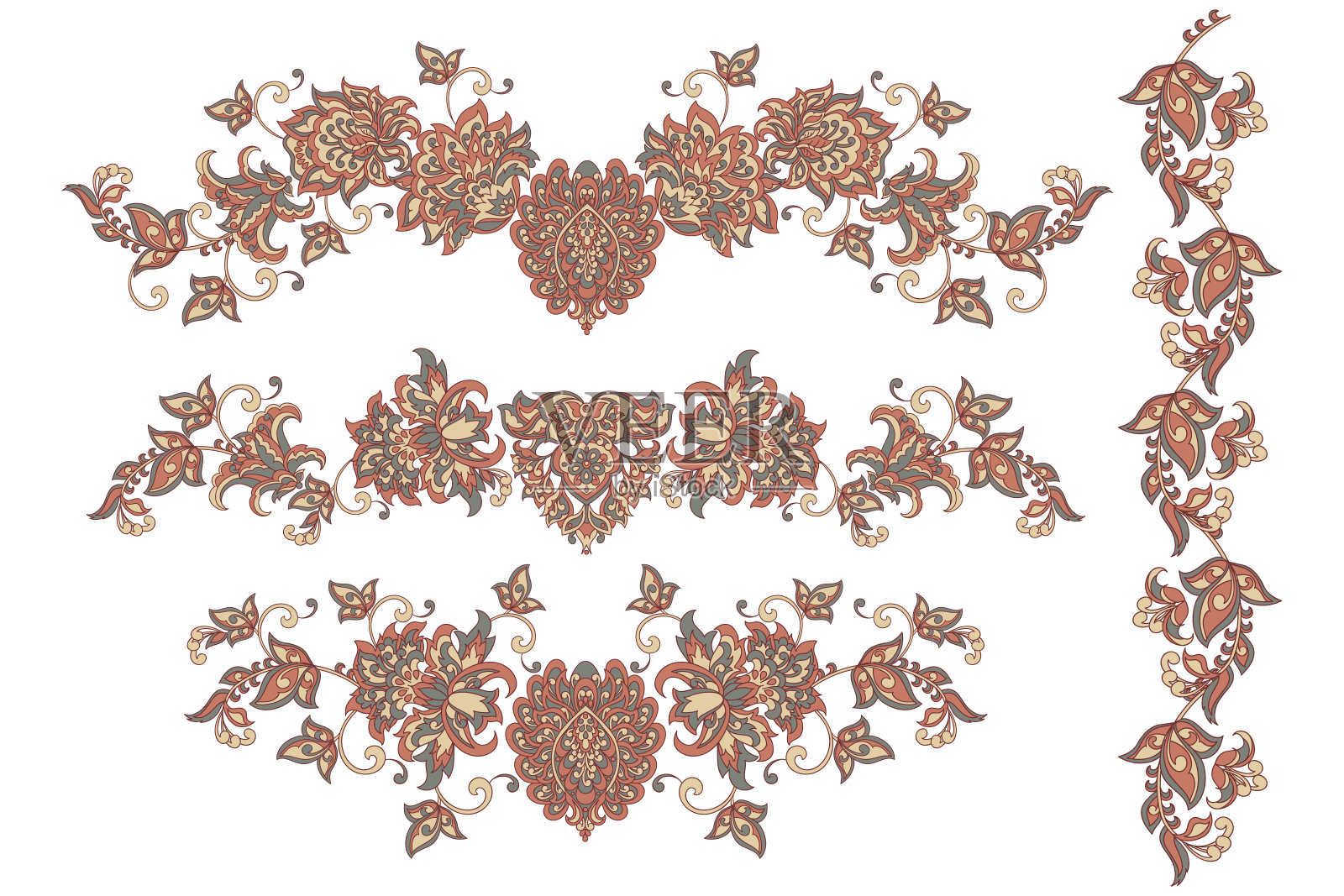 孤立元素的矢量集合：佩斯利图案、花朵和叶子，供您自行设计使用插画图片素材