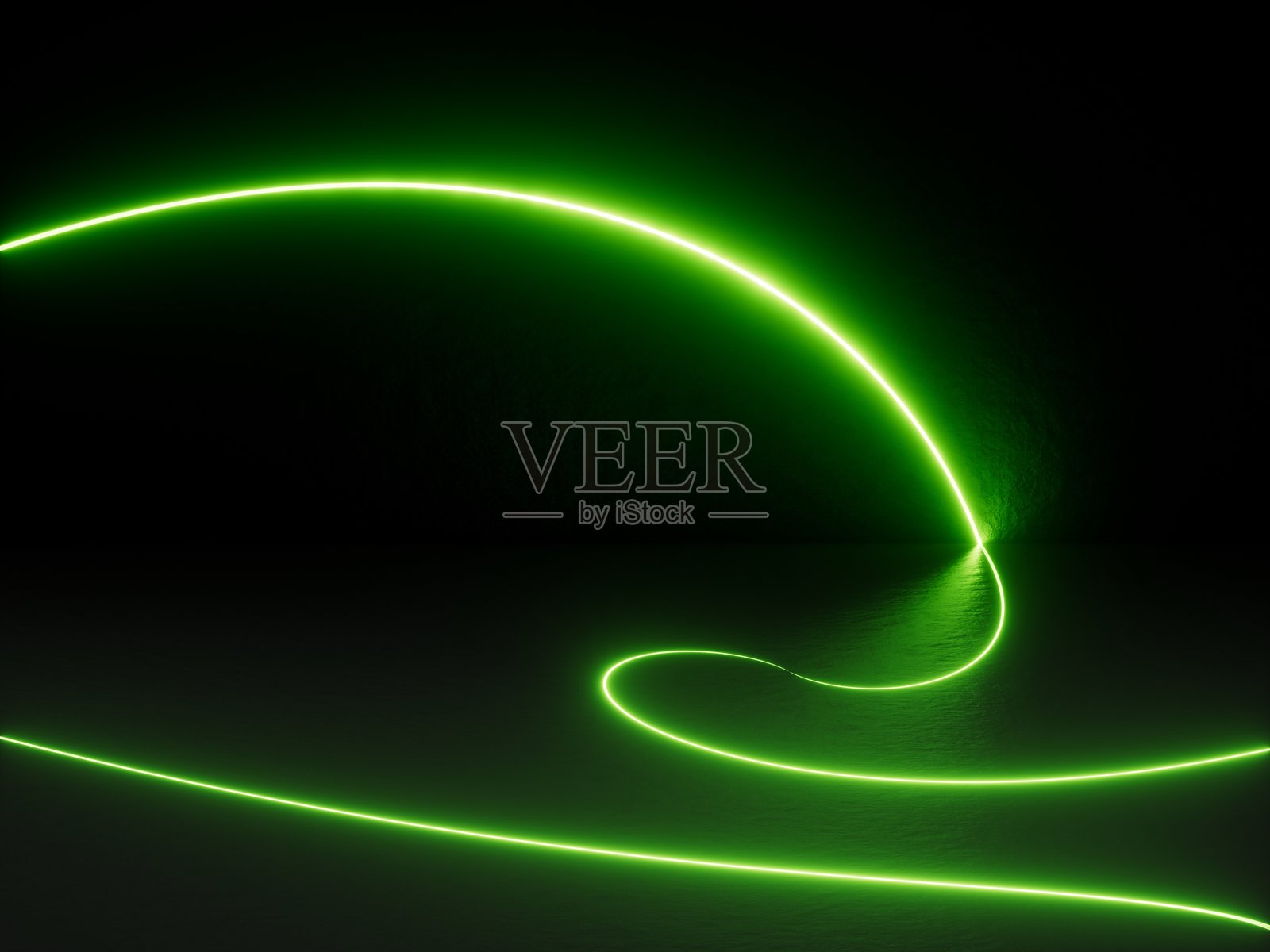 抽象的绿色霓虹曲线在黑色背景上孤立展示照片摄影图片