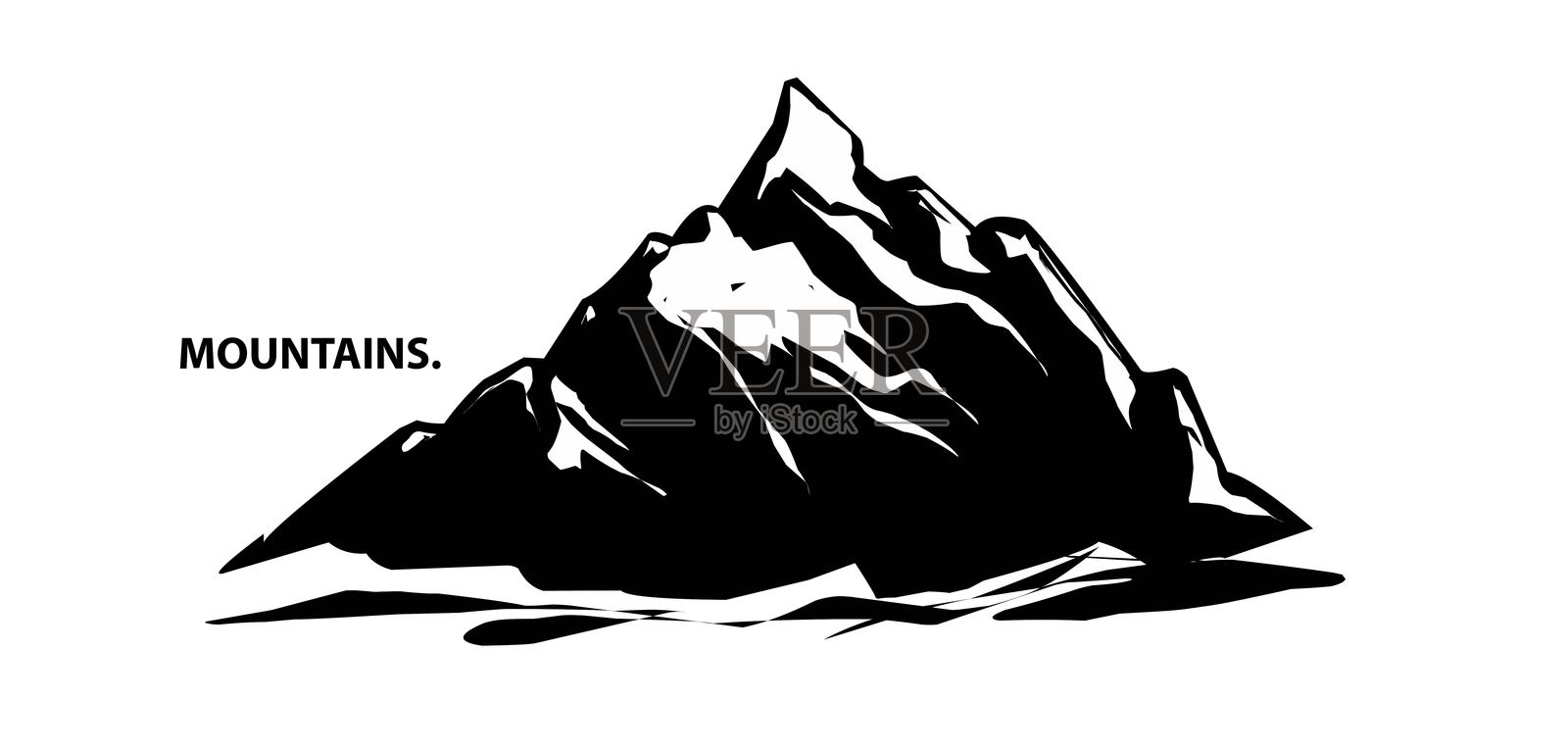 山脉轮廓。山脉矢量。白色背景上的山脉轮廓 - 矢量图标。矢量插图。插画图片素材