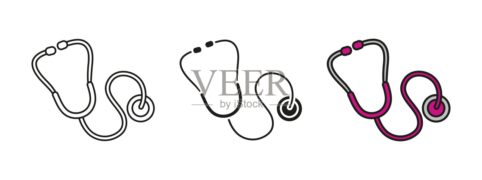 听诊器图标。疾病诊断工具符号。医生诊断设备矢量插图。医院听诊器用于患者治疗的标志。脉搏测量心脏病学图标。护士概念。插画图片素材