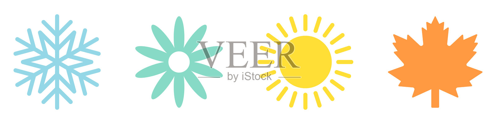 四季图标：冬季、春季、夏季、秋季合集。扁平风格。矢量插图。插画图片素材