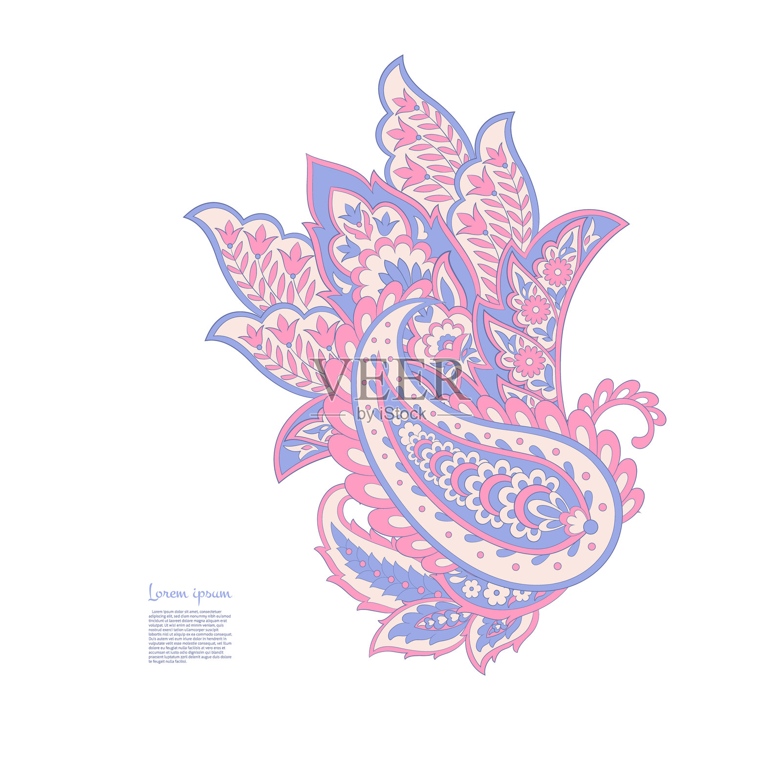 带有佩斯利图案的矢量花卉孤立图案。插画图片素材