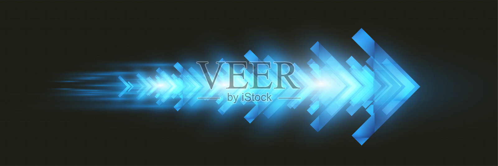 在黑色背景上动态发光的箭头，具有未来感的设计，色彩鲜艳并带有运动效果，适合科技、进步或方向概念。插画图片素材