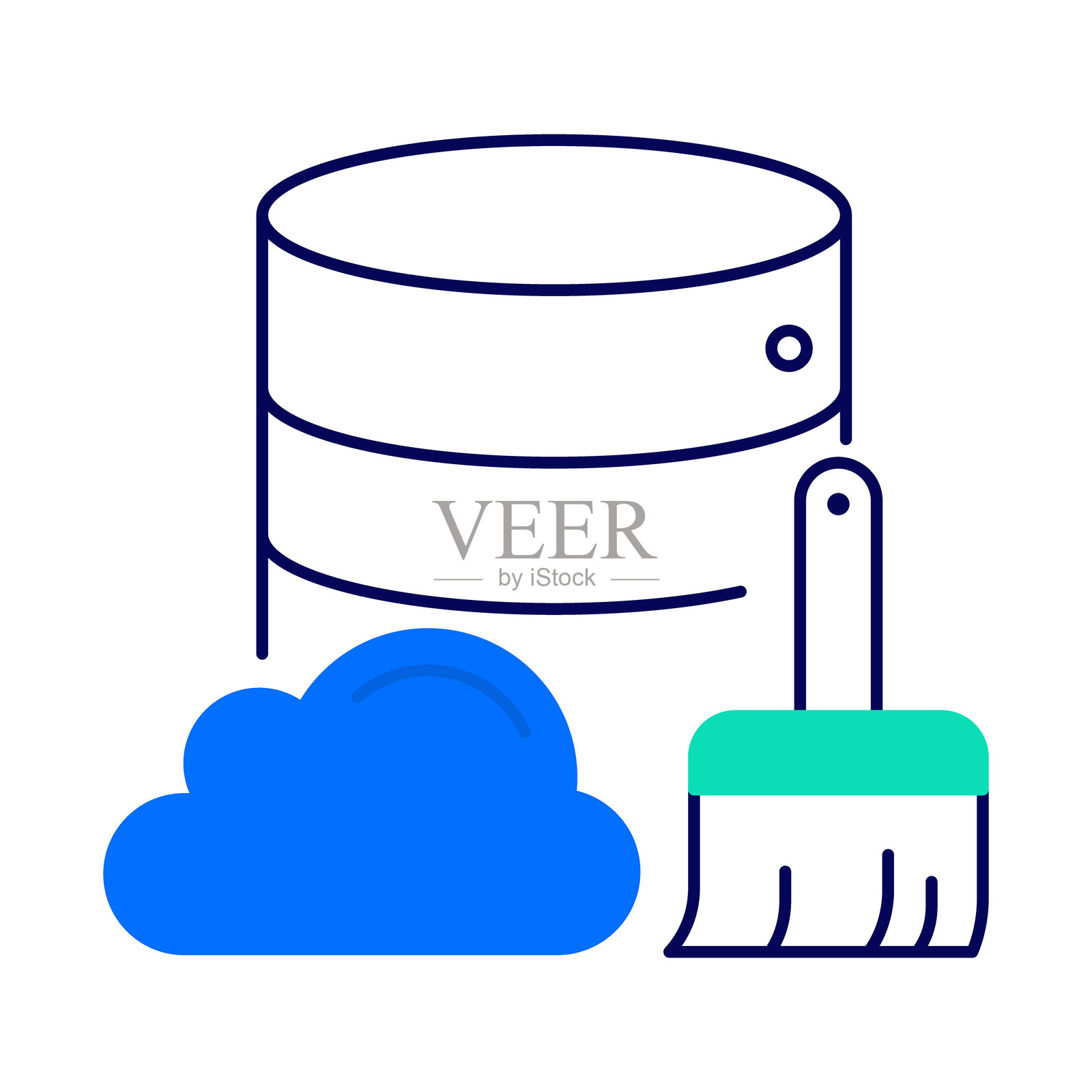 数据清理 - 数据库和刷子代表数据准备和错误修正插画图片素材