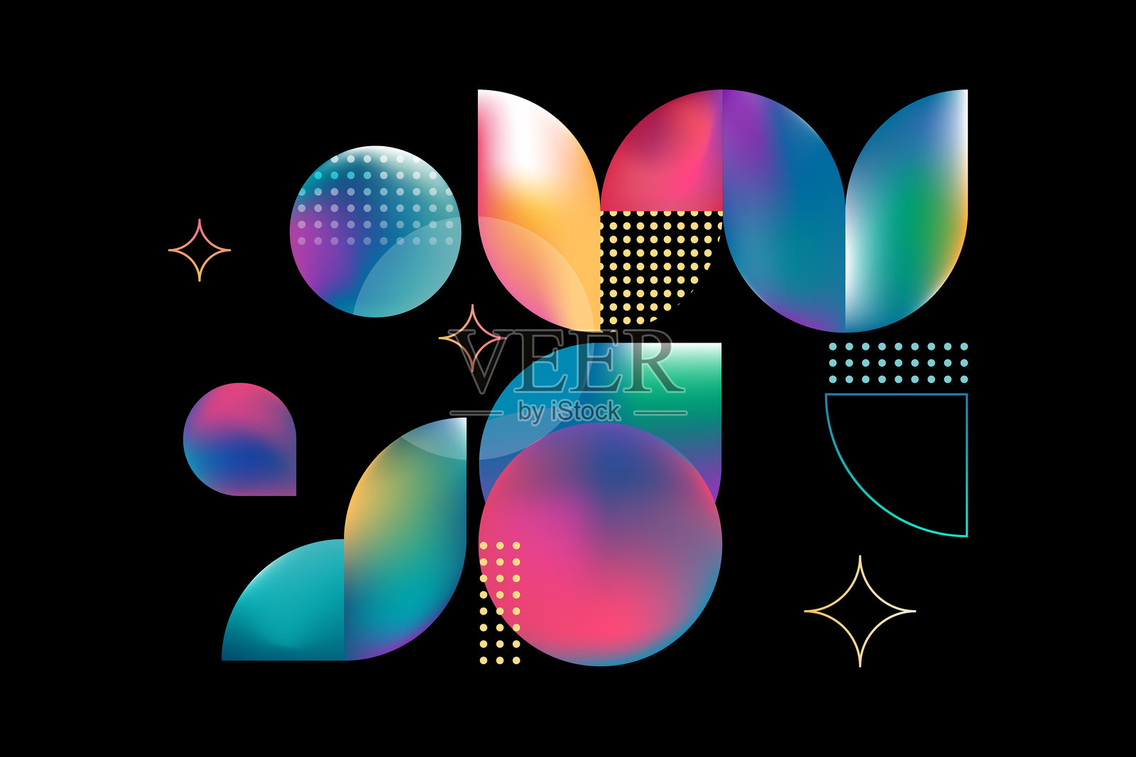 现代抽象几何构图，包含简单元素和渐变色。插画图片素材