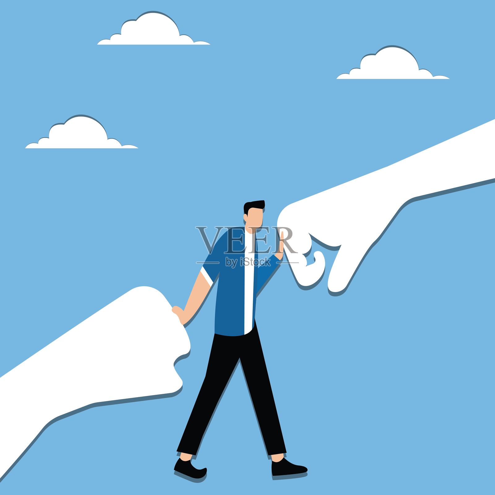 禁止冲突，禁止战争，处理冲突、冲突和麻烦，商人阻止即将碰撞的两只拳头插画图片素材