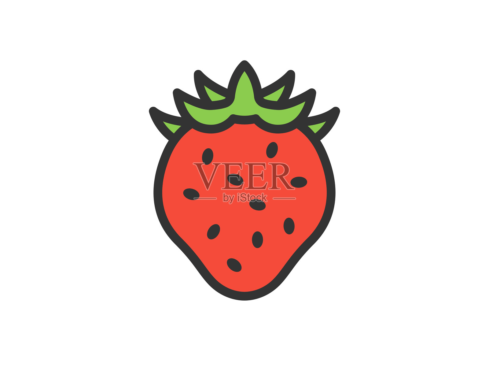 草莓图标插图（线条绘制，带颜色）。插画图片素材