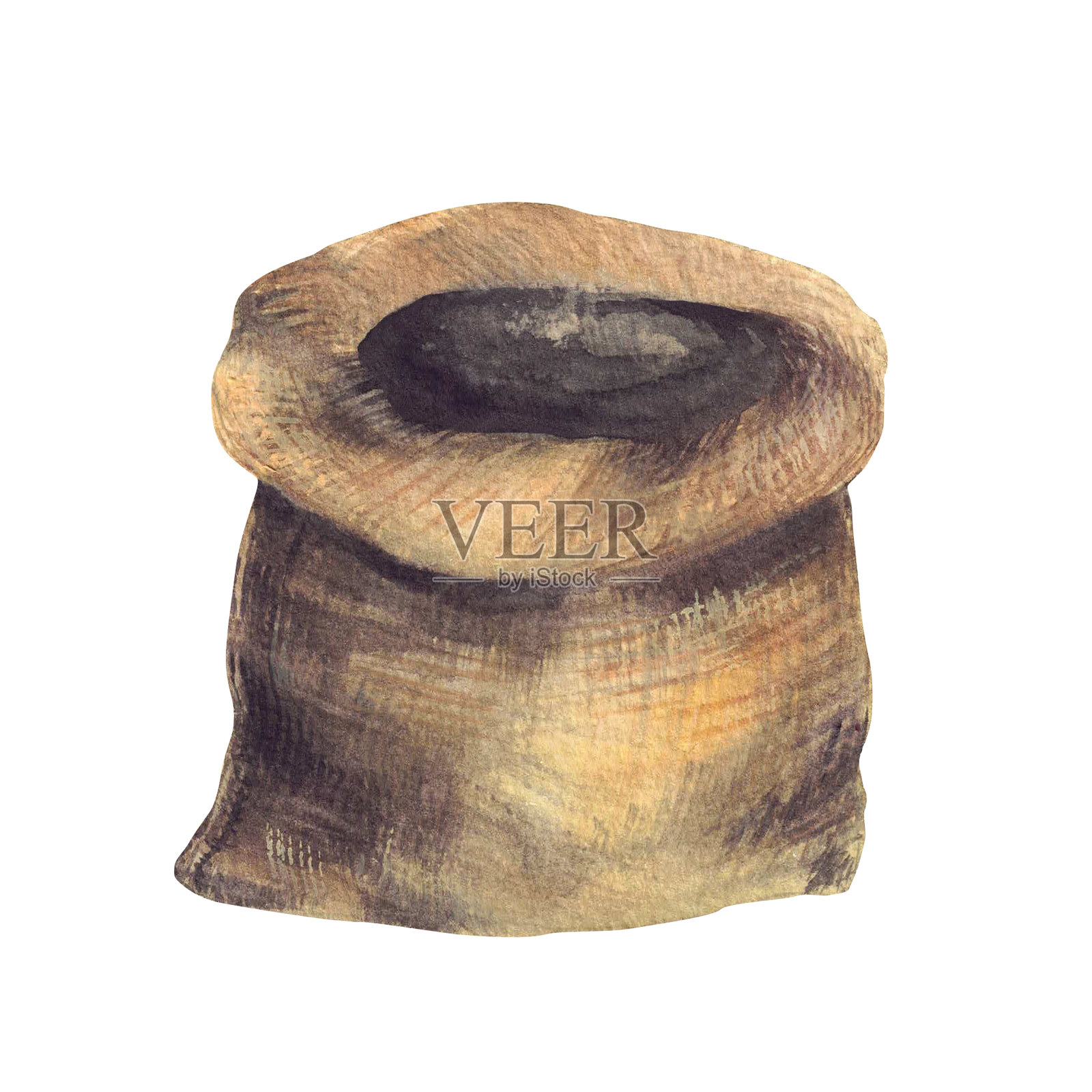 空的麻布棕色袋子，适合收获的水彩手绘插图插画图片素材