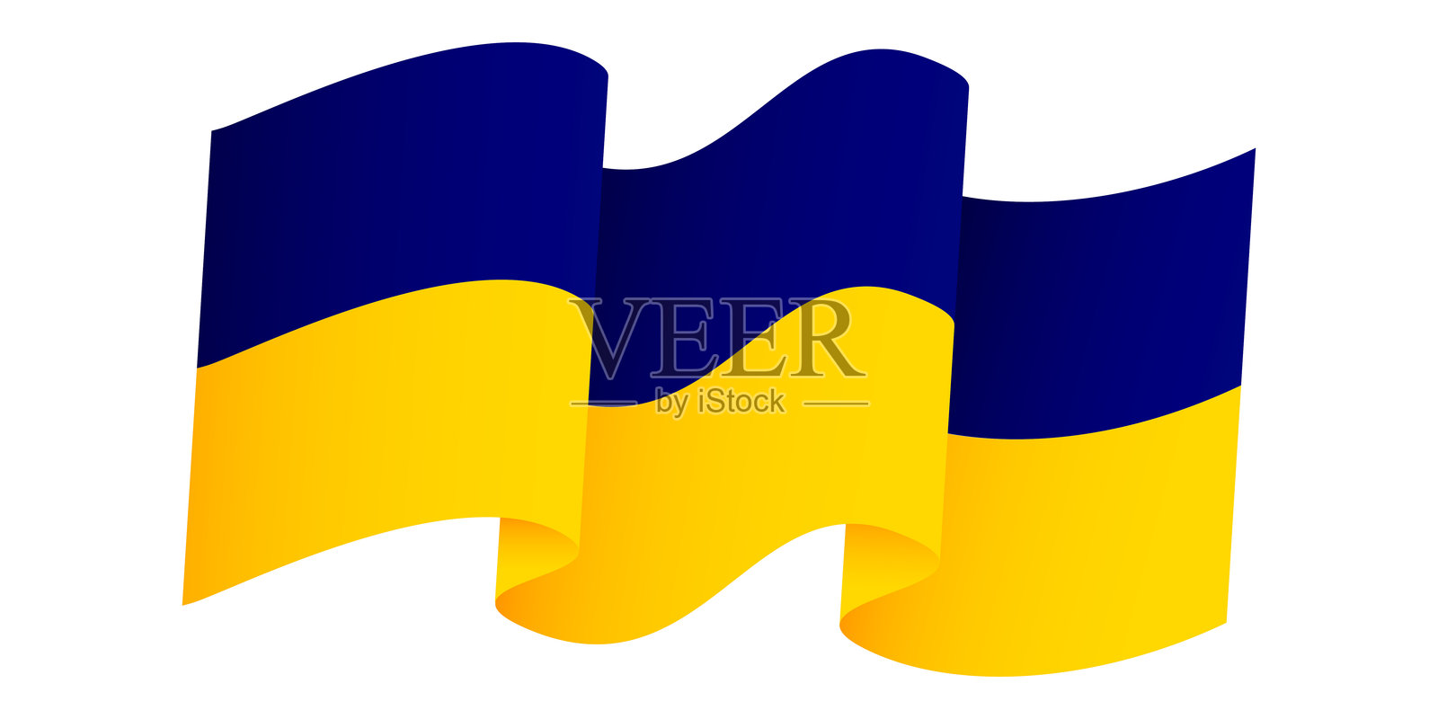 孤立的乌克兰蓝黄旗帜3D效果。插画图片素材