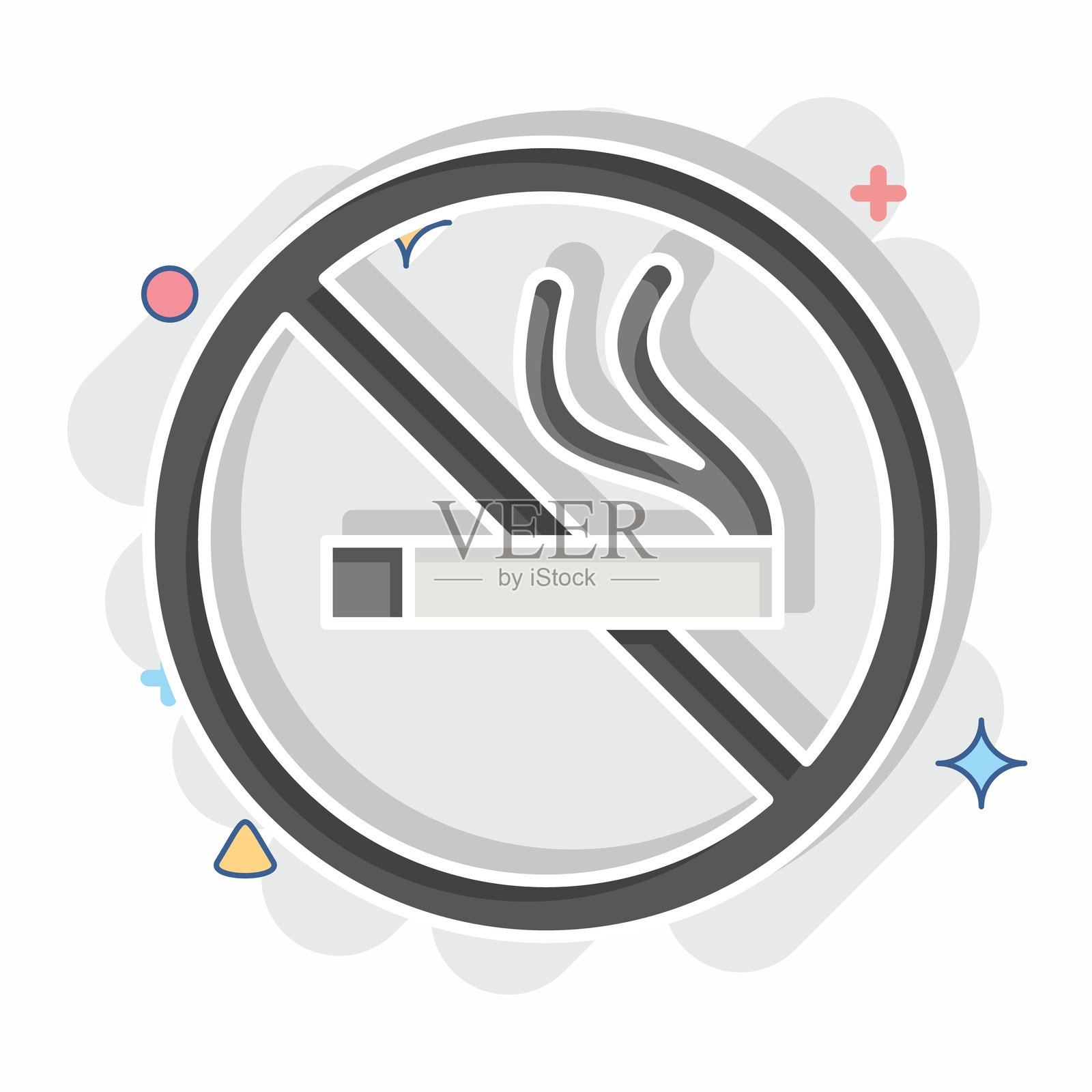 禁止吸烟图标。与吸烟符号相关。漫画风格。设计可编辑。插画图片素材