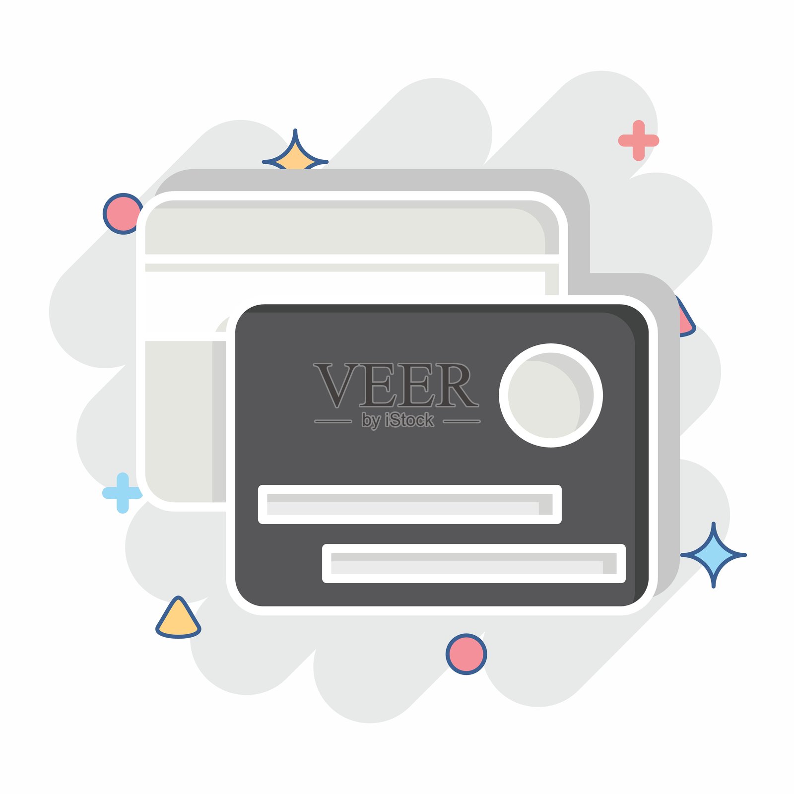 停车符号的信用卡图标，漫画风格，可编辑设计插画图片素材