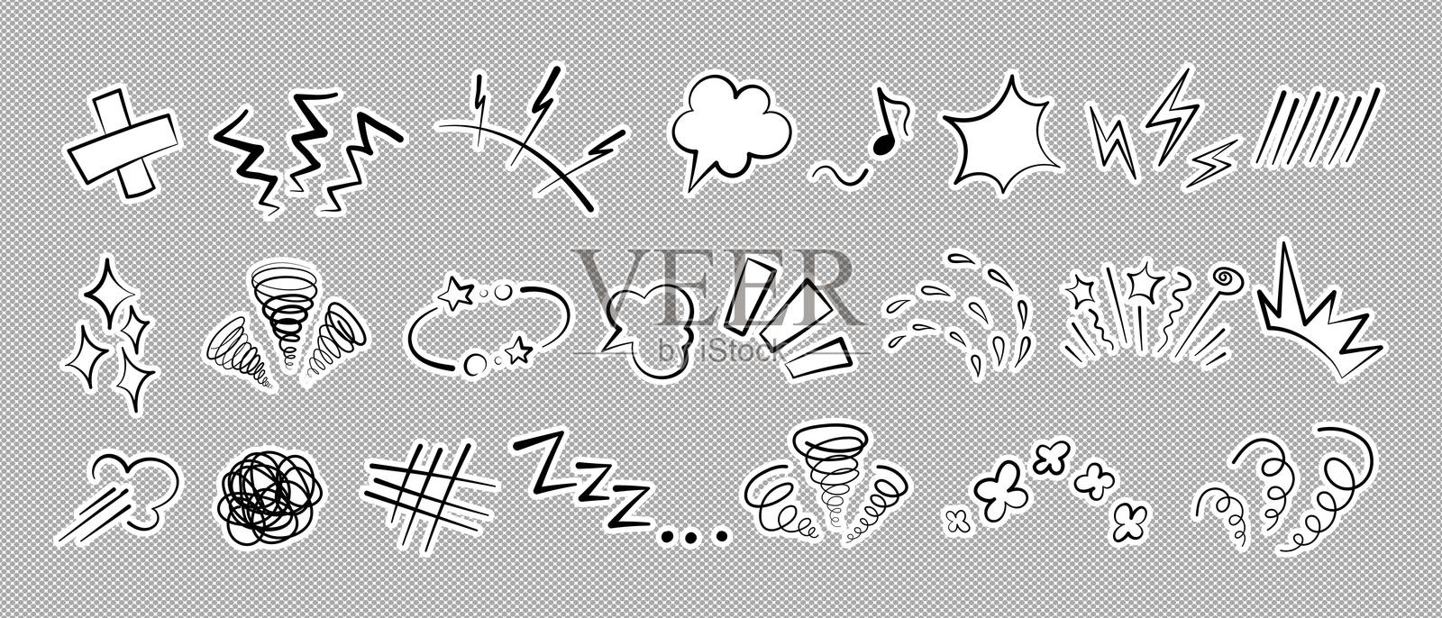 漫画或动画漫画表情符号元素图形效果手绘涂鸦矢量插图集插画图片素材