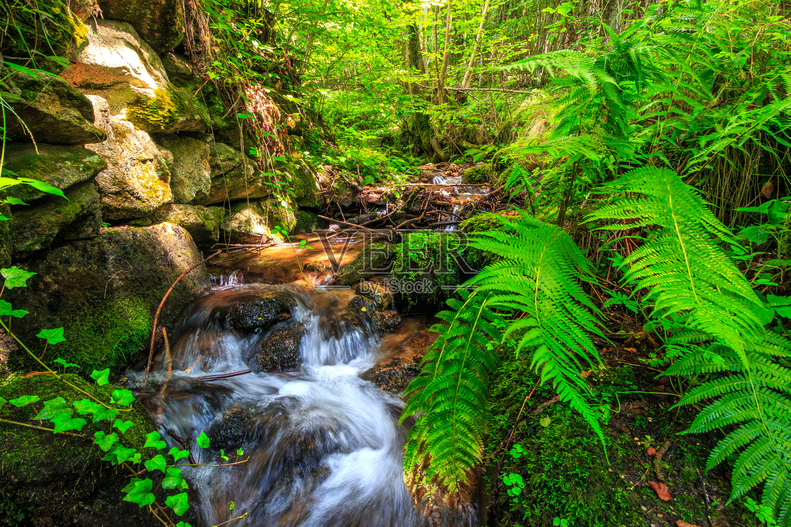 法国比利牛斯山脉夏季的小河照片摄影图片