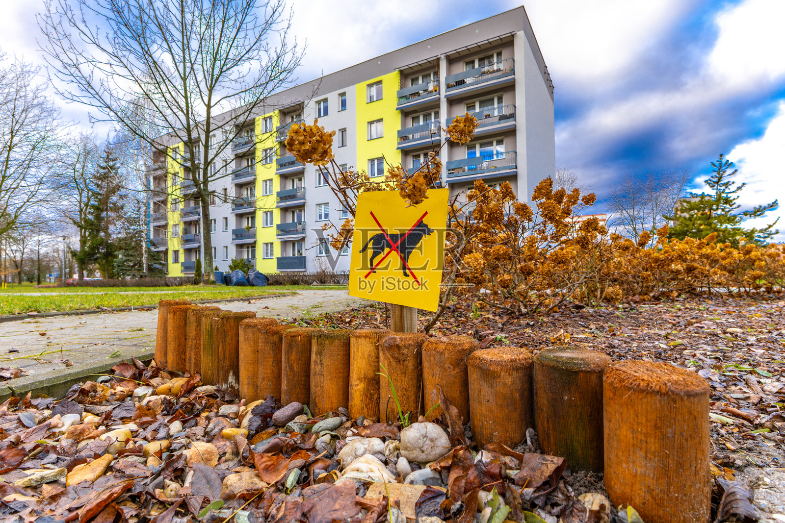 禁止狗在草坪上行走的信息标志照片摄影图片