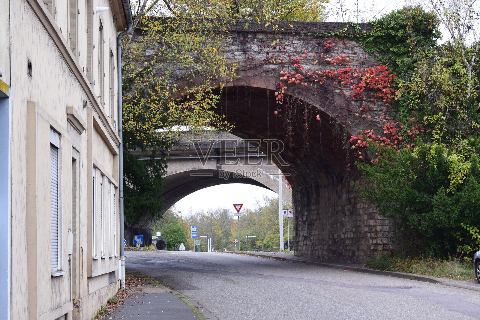 两座拱桥与植物照片摄影图片