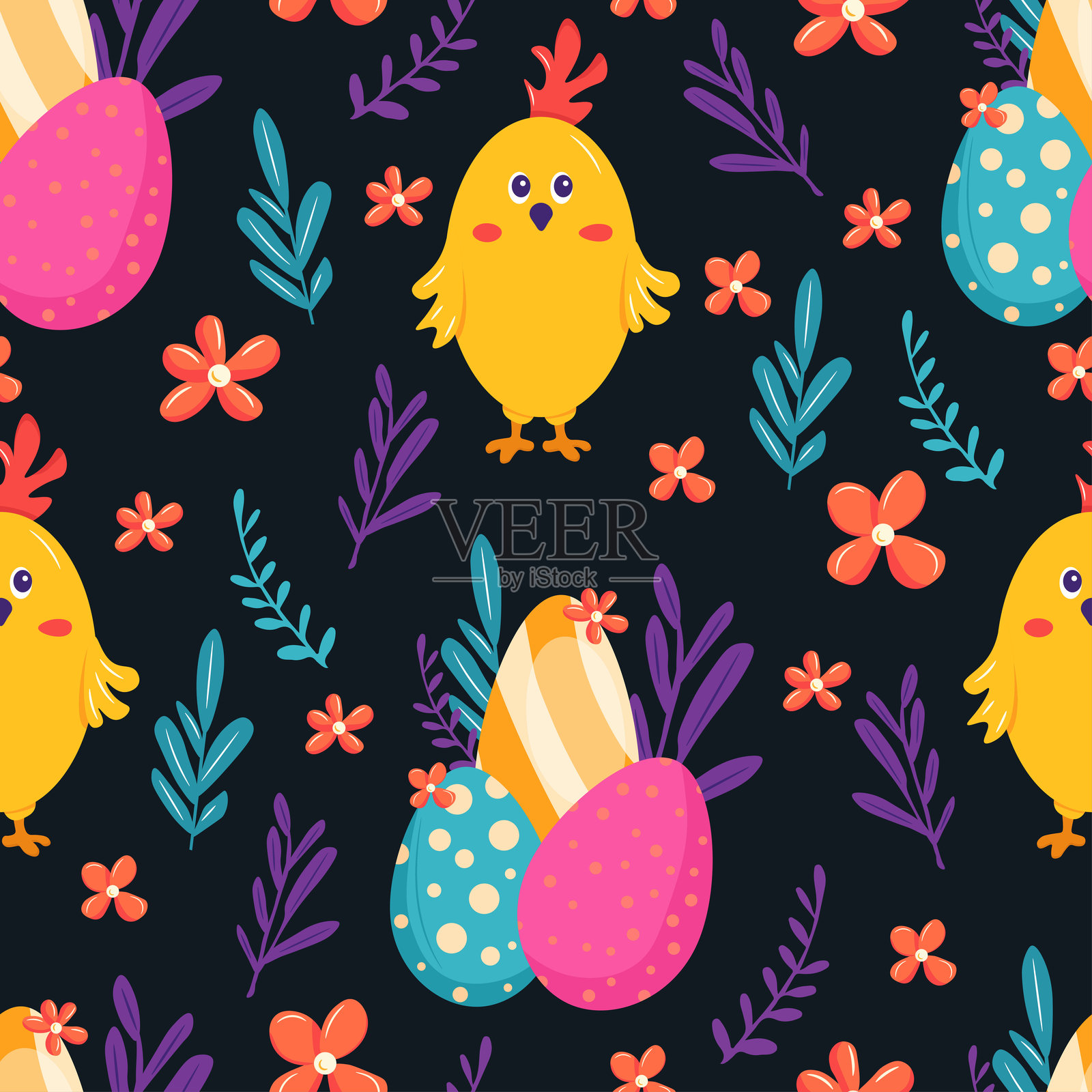 复活节无缝图案。矢量剪贴画，带有独立背景的插图。插画图片素材