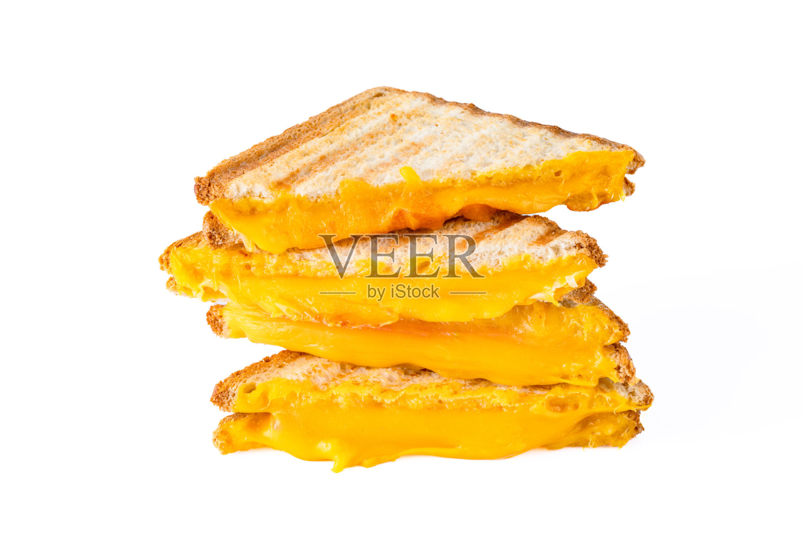烤奶酪三明治。用融化的切达奶酪制作的三明治，背景为白色。照片摄影图片