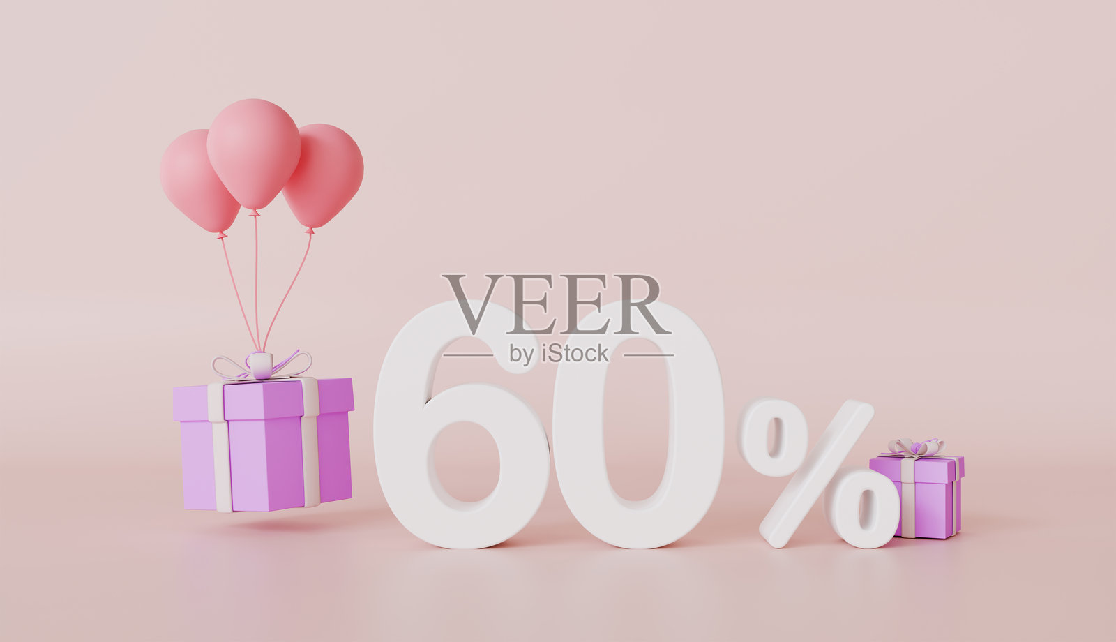 礼品盒和气球与六十个百分点标志，节日礼物惊喜，假日装饰照片摄影图片