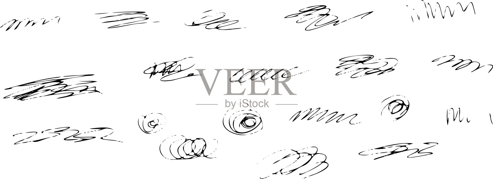 黑色曲线手绘波浪线涂鸦形状 潜意识的表现插画图片素材