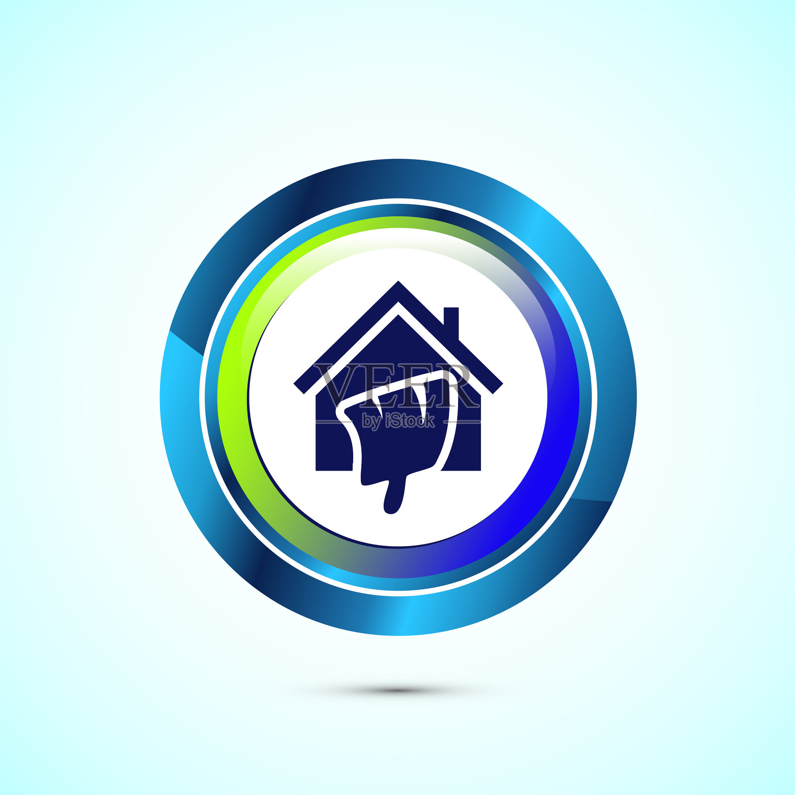 家居绘画图标设计插图。房屋绘画标志符号，用于应用程序和网站。光滑的圆形按钮设计插画图片素材