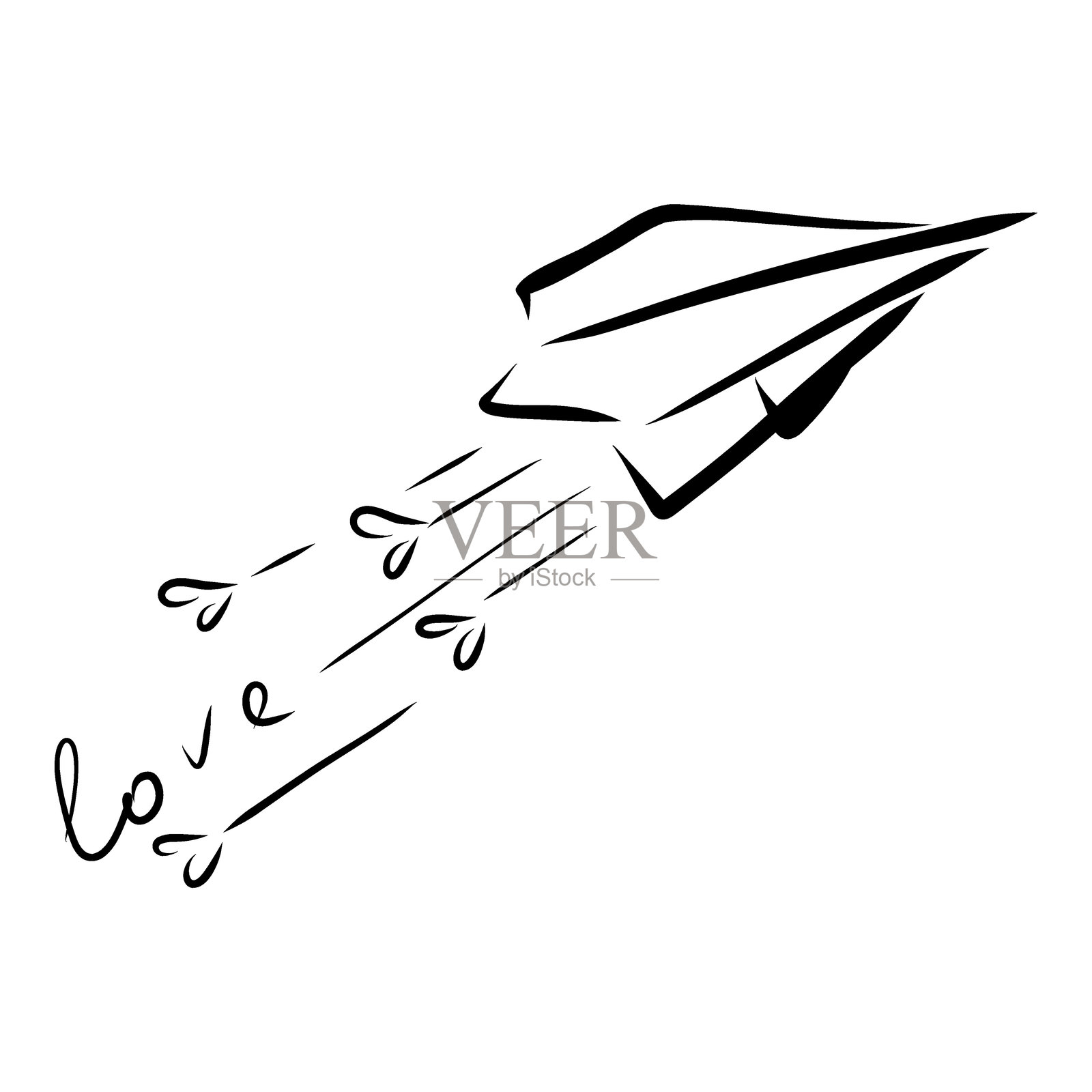 手绘爱心纸飞机，涂鸦画插画图片素材