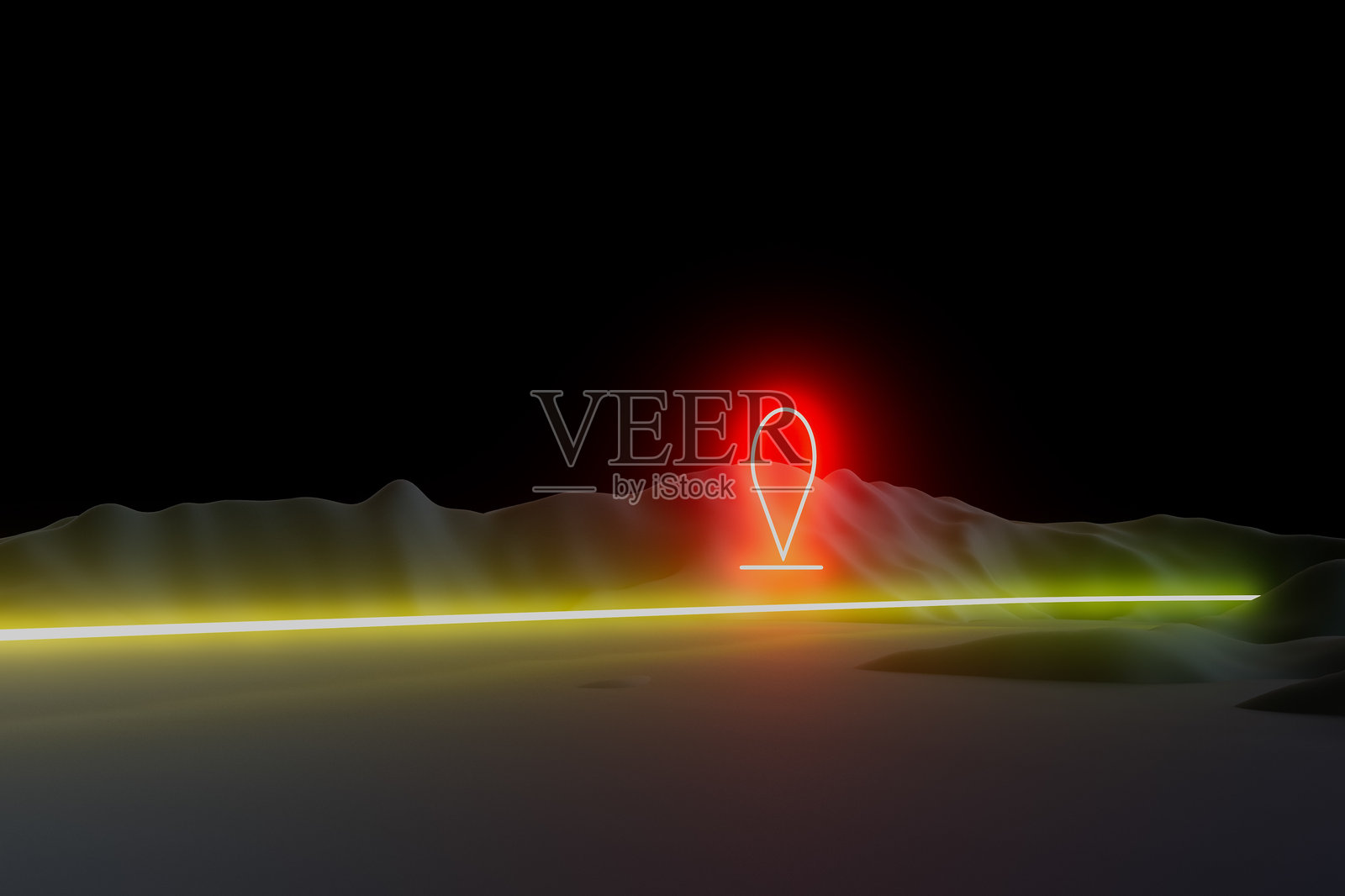 远处的山上有一个发光的红点照片摄影图片