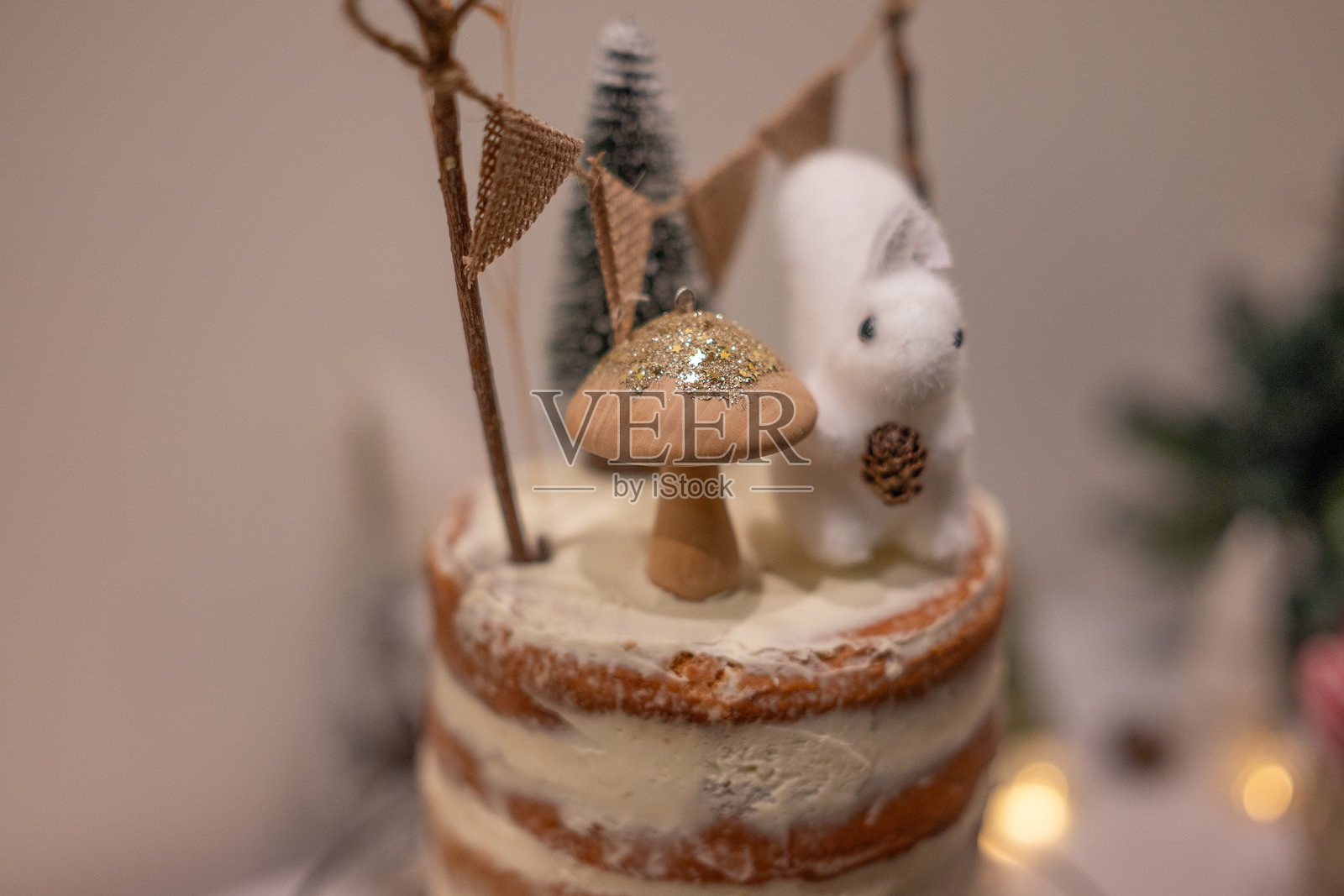 冬季十二月的美丽白色生日蛋糕照片摄影图片