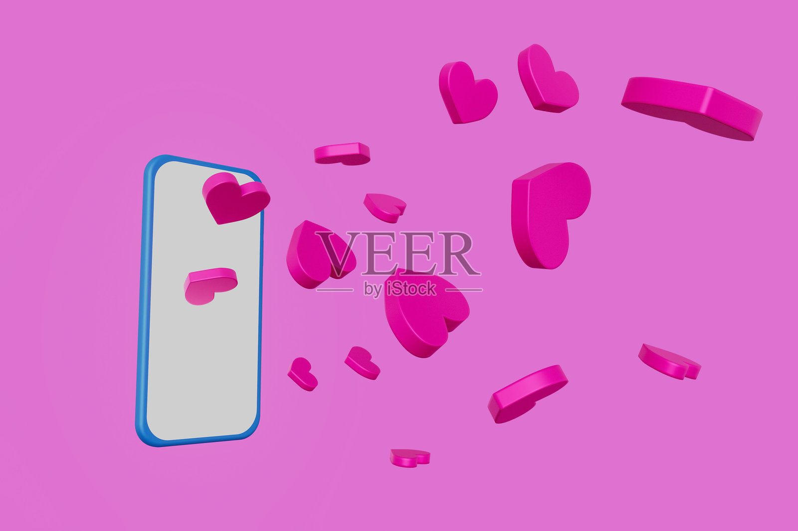 手机屏幕上显示出一个心形的粉色心形爆炸照片摄影图片