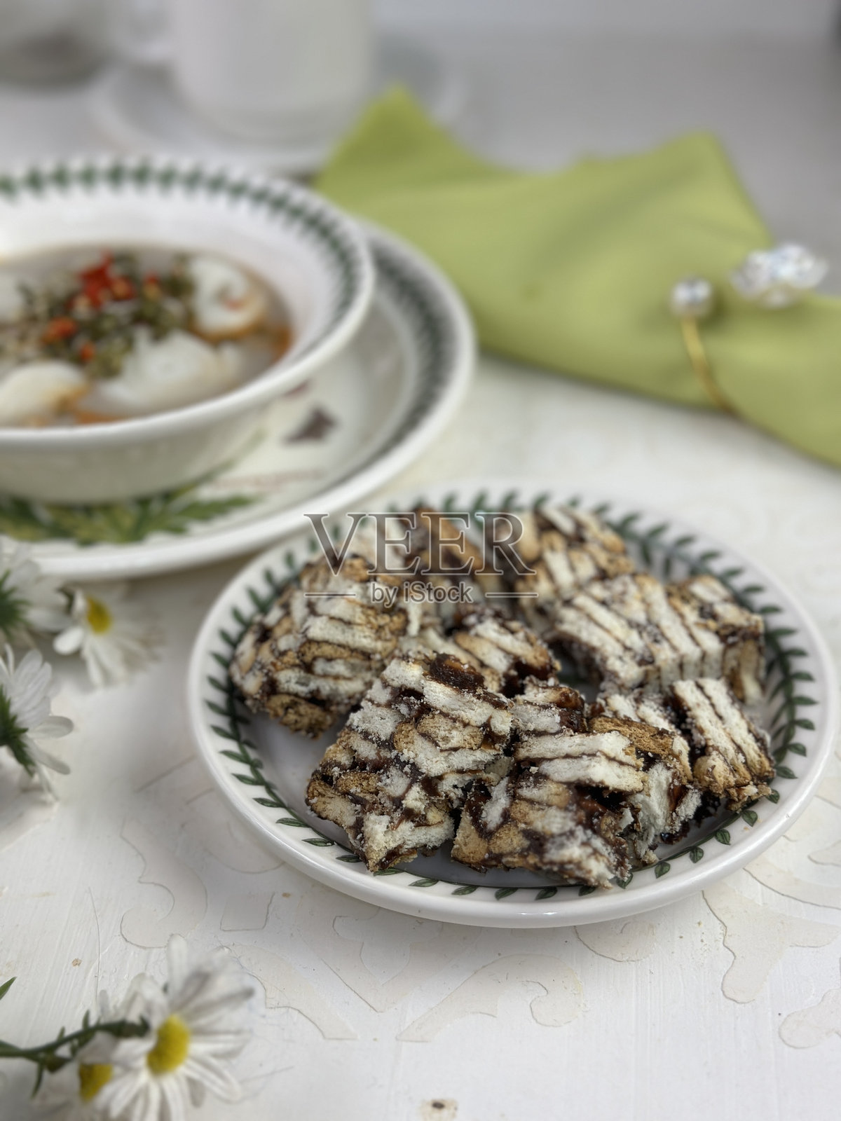 在马来西亚开斋节庆祝活动中被称为Kek Batik的受欢迎蛋糕照片摄影图片