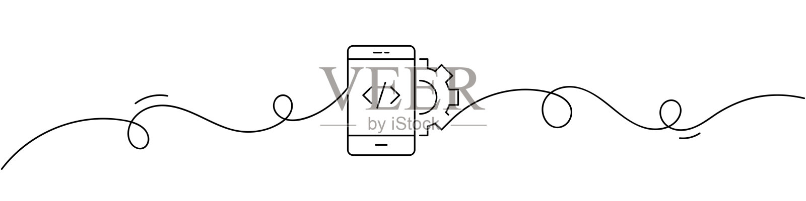 代码开发图标的一笔连续线条绘图。单线矢量插图插画图片素材