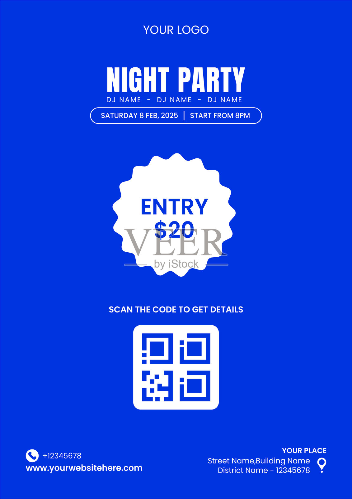 夜生活DJ派对社交媒体着陆页插图，采用扁平卡通手绘风格插画图片素材