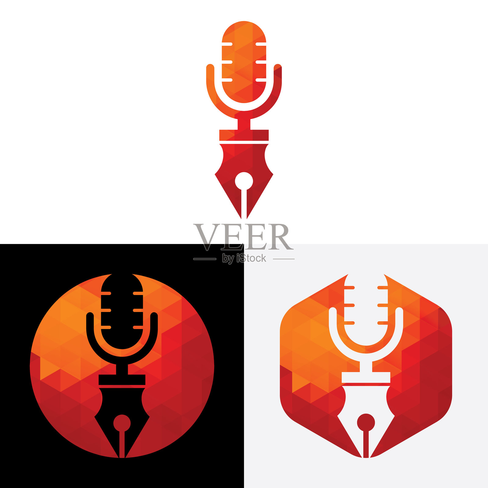笔式麦克风会议播客广播标志设计。插画图片素材