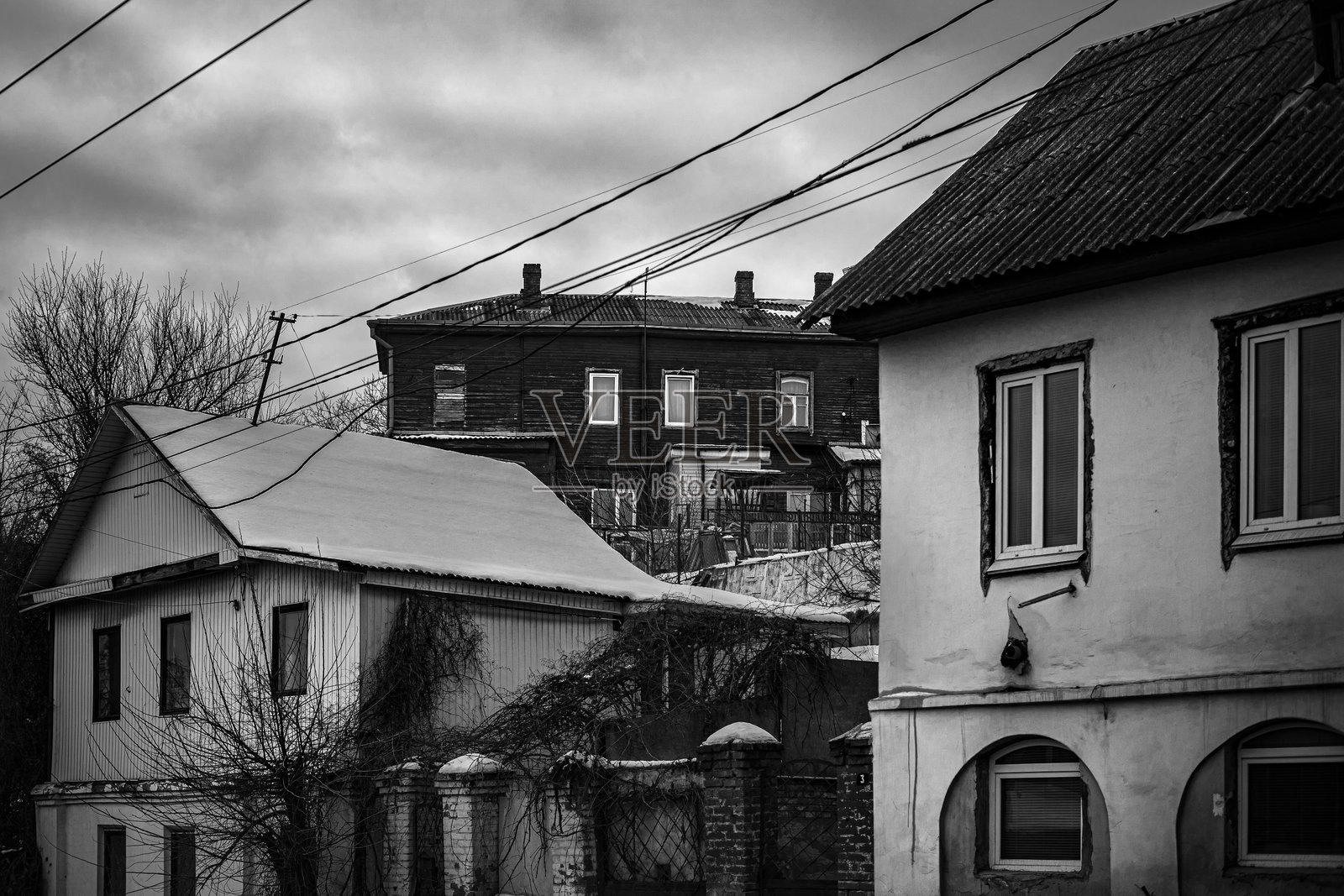 黑白照片中的房子照片摄影图片