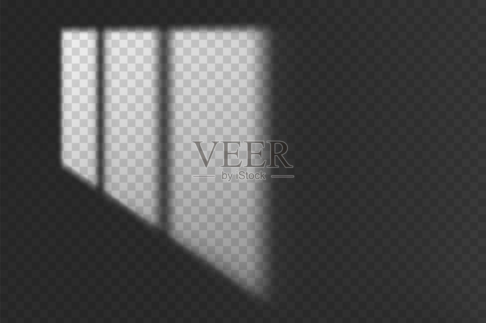 矩形窗户投射的光影效果叠加，透明背景。插画图片素材