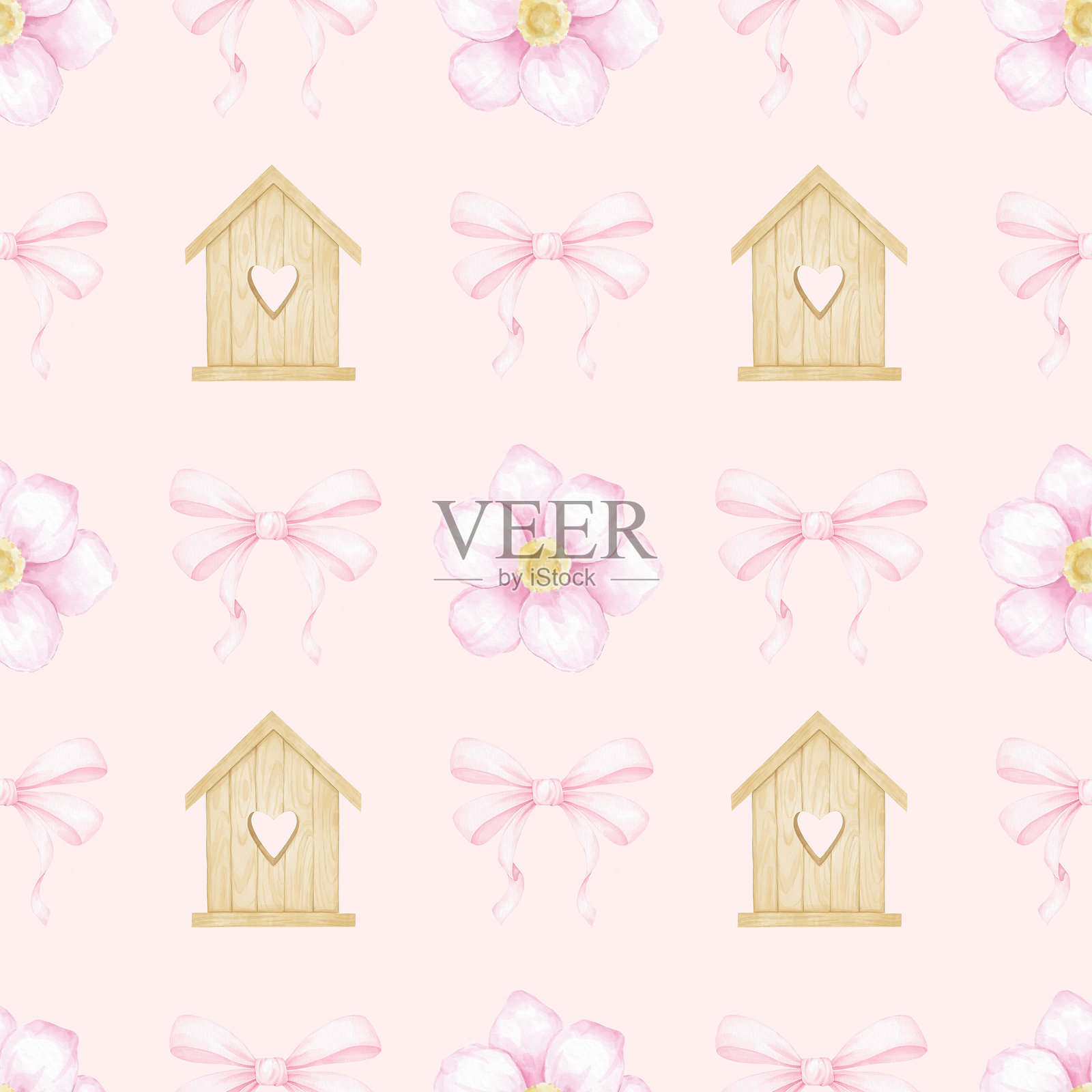 花朵、蝴蝶结、鸟食器37插画图片素材