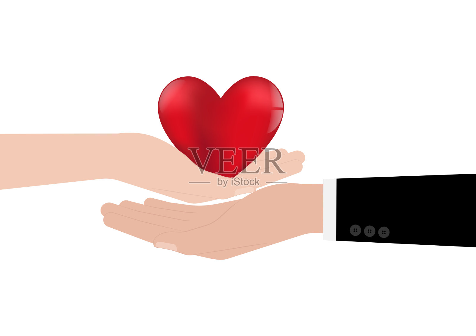 手握红心在白色背景上。情人节和母亲节的概念。插画图片素材
