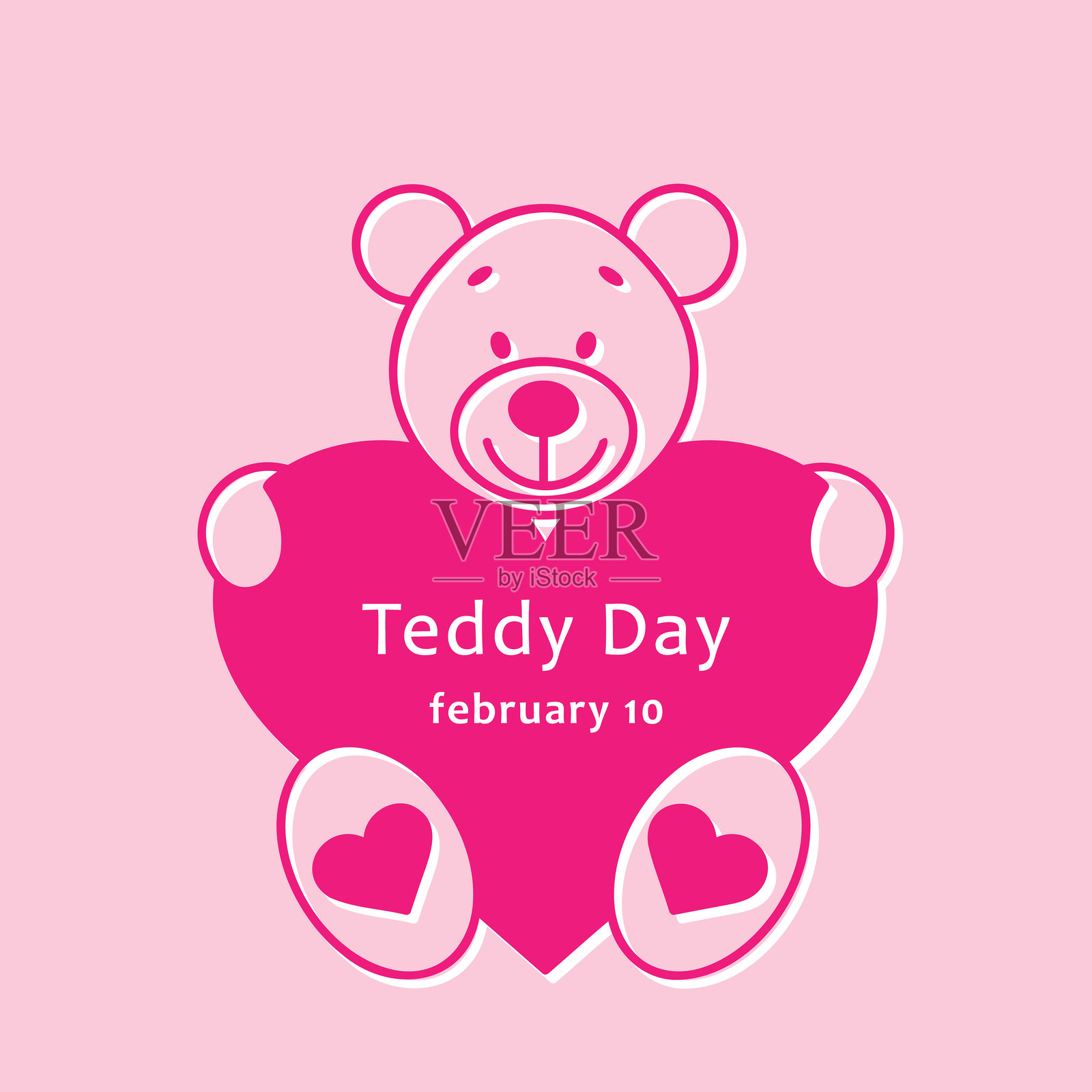 情人节周的粉色泰迪日卡片，2月10日，矢量插图插画图片素材