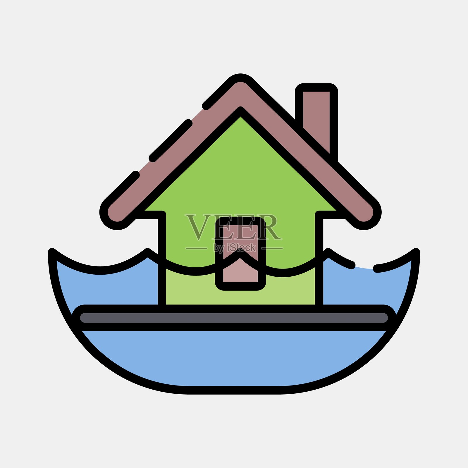 图标洪水。全球变暖元素。填充线条风格的图标。插画图片素材