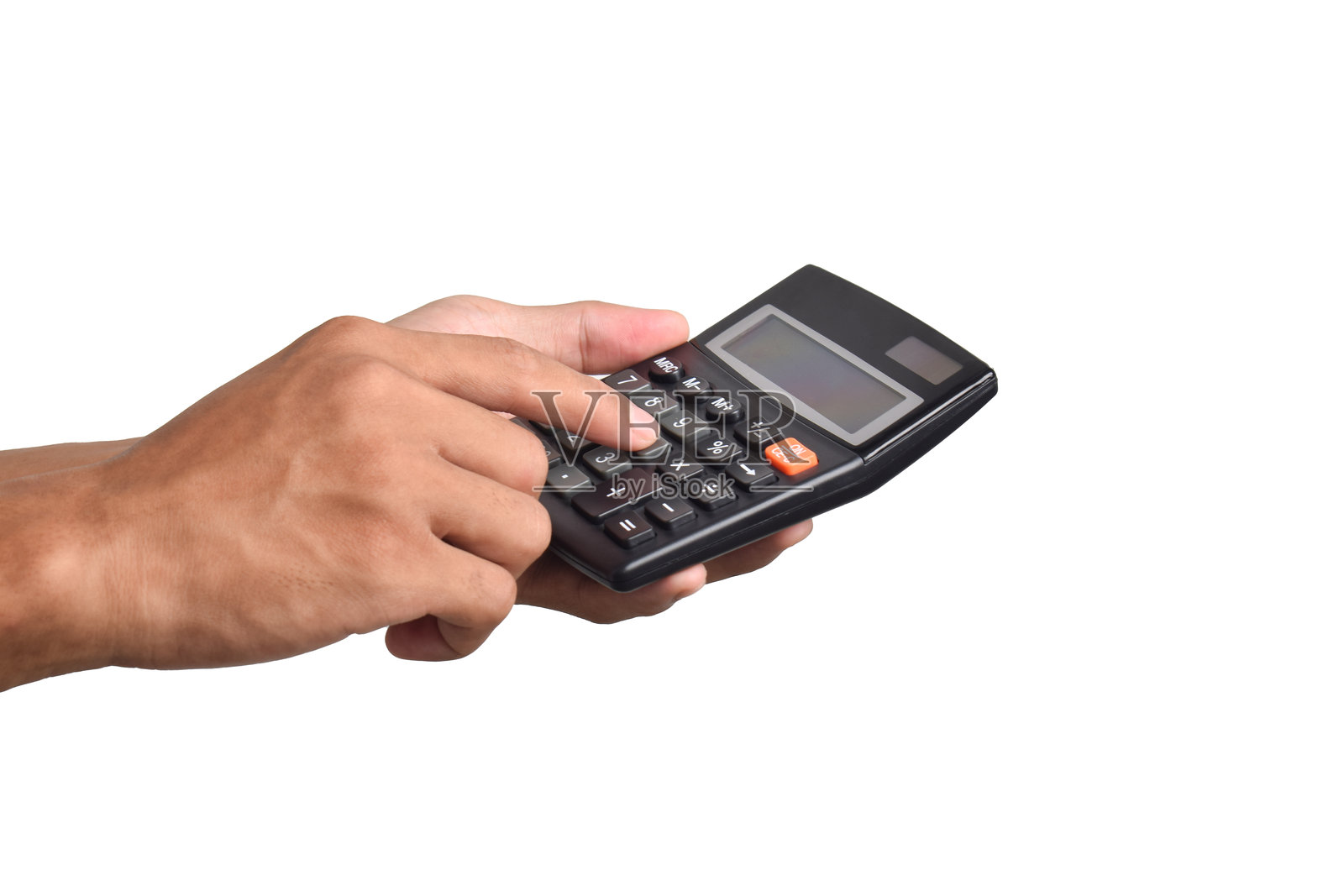 手握计算器并使用它照片摄影图片