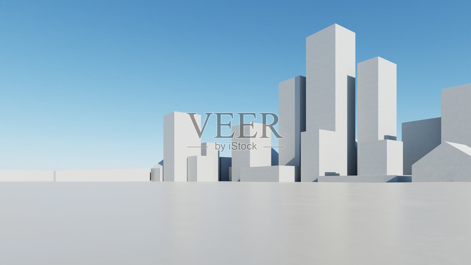 抽象现代建筑的3D渲染，空旷的水泥地面，简约的外观，汽车展示背景照片摄影图片