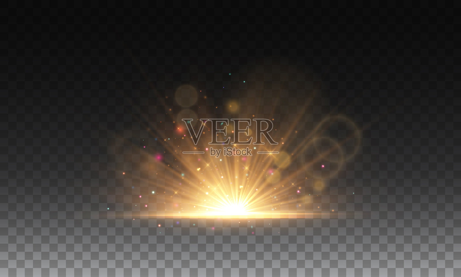 镜头爆炸，火花，火花。明亮的光爆炸效果。水晶在透明背景上闪烁的明亮光线效果，带有光线。矢量插图。照片摄影图片