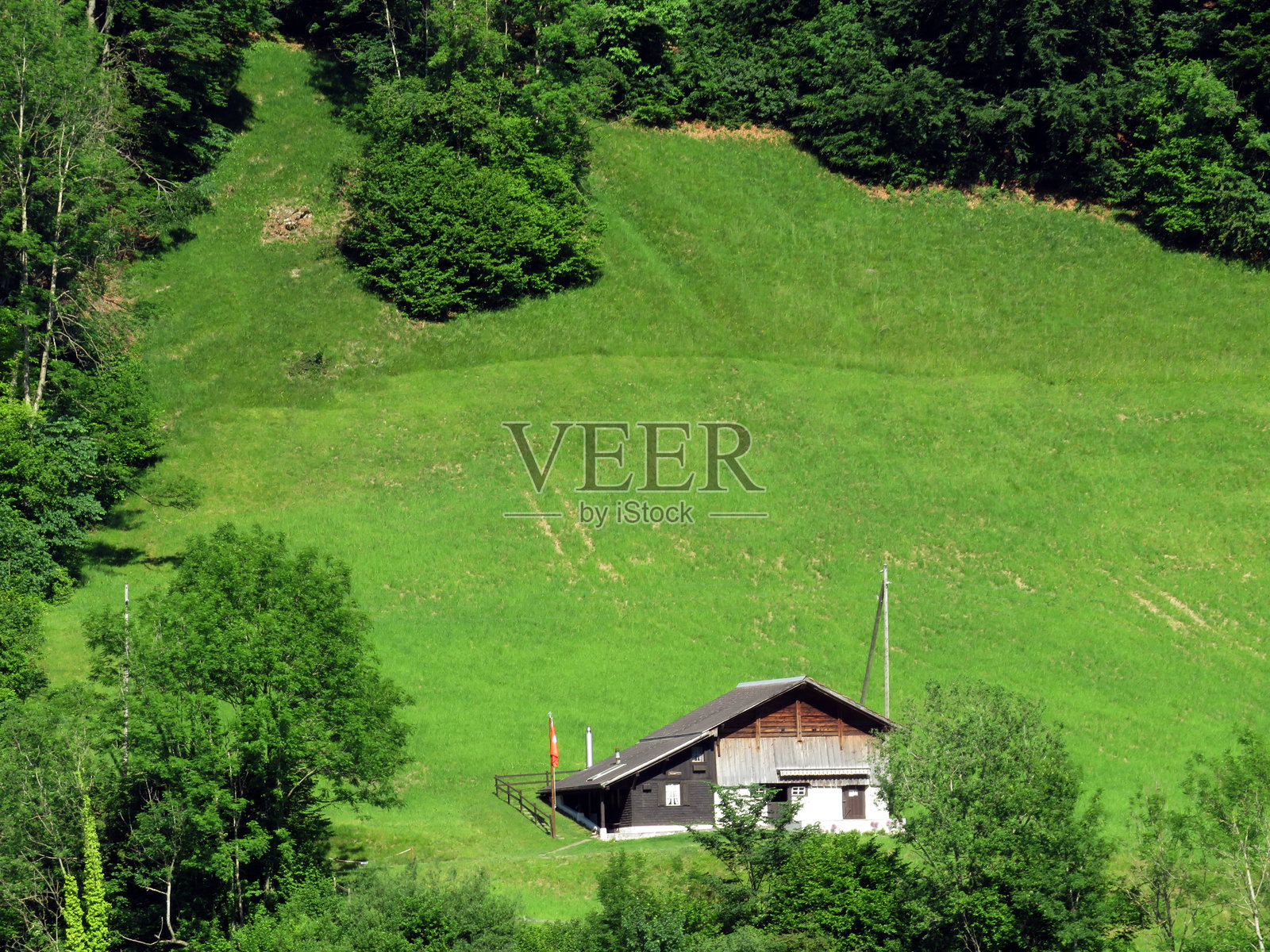 湖龙根湖畔的传统乡村建筑和家庭养殖农场 - 瑞士奥布瓦尔德州照片摄影图片