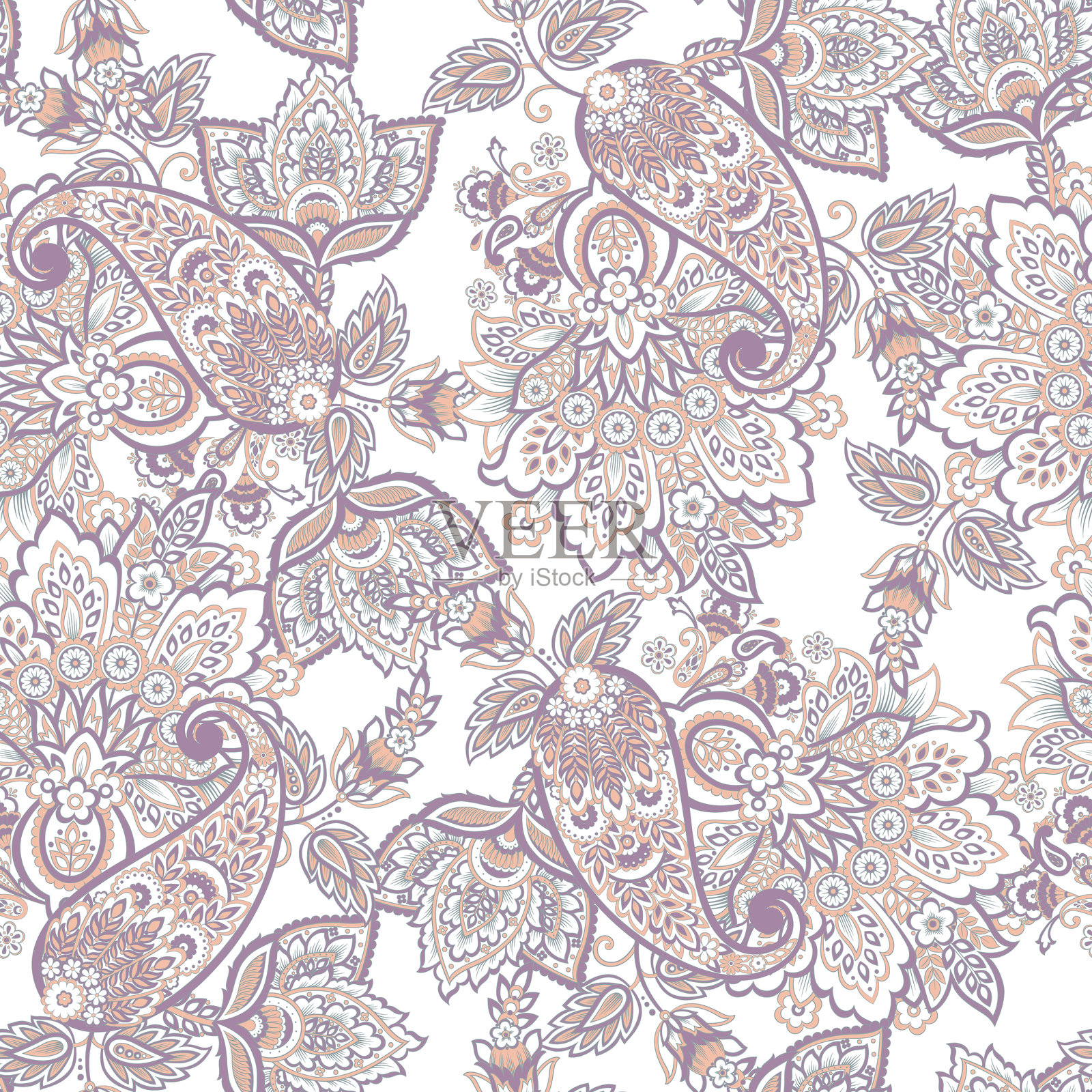 带有佩斯利图案的花卉面料背景。无缝矢量图案插画图片素材
