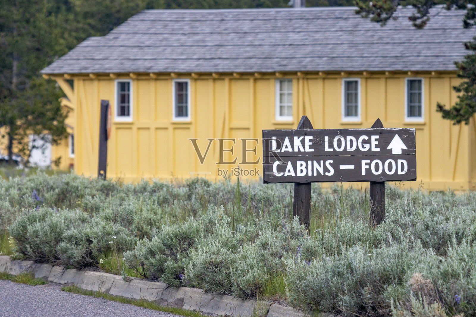 黄石国家公园，怀俄明州，前往湖边小屋的指示牌照片摄影图片