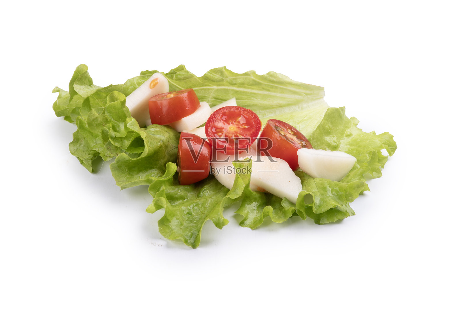 新鲜小番茄和生菜沙拉的特写部分照片摄影图片